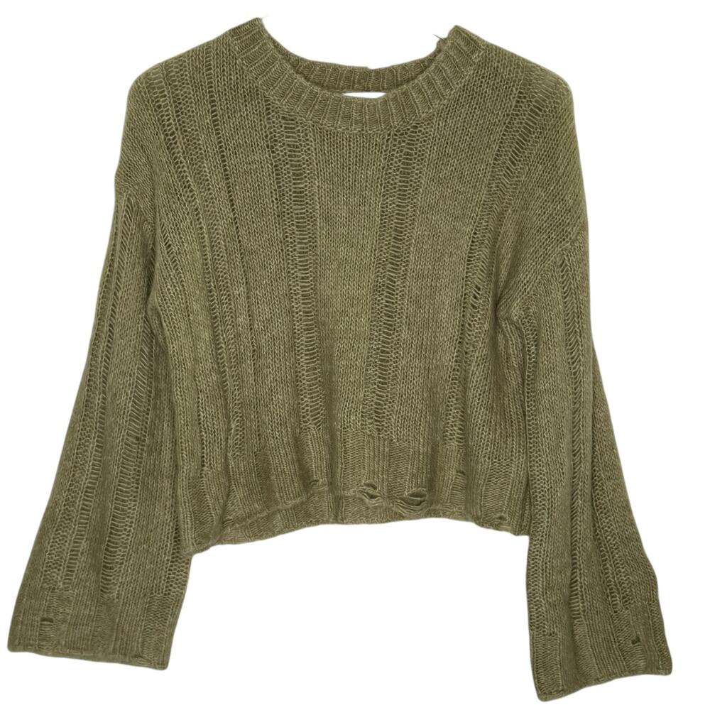 UO Urban Outfitters Olive Distressed Cropped Sweater Knit S Boho Cabincore